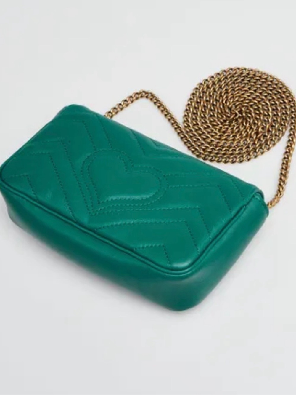 Gucci Green Mini Marmont Chevron Leather Crossbody with Gold GG - Picture 2 of 12